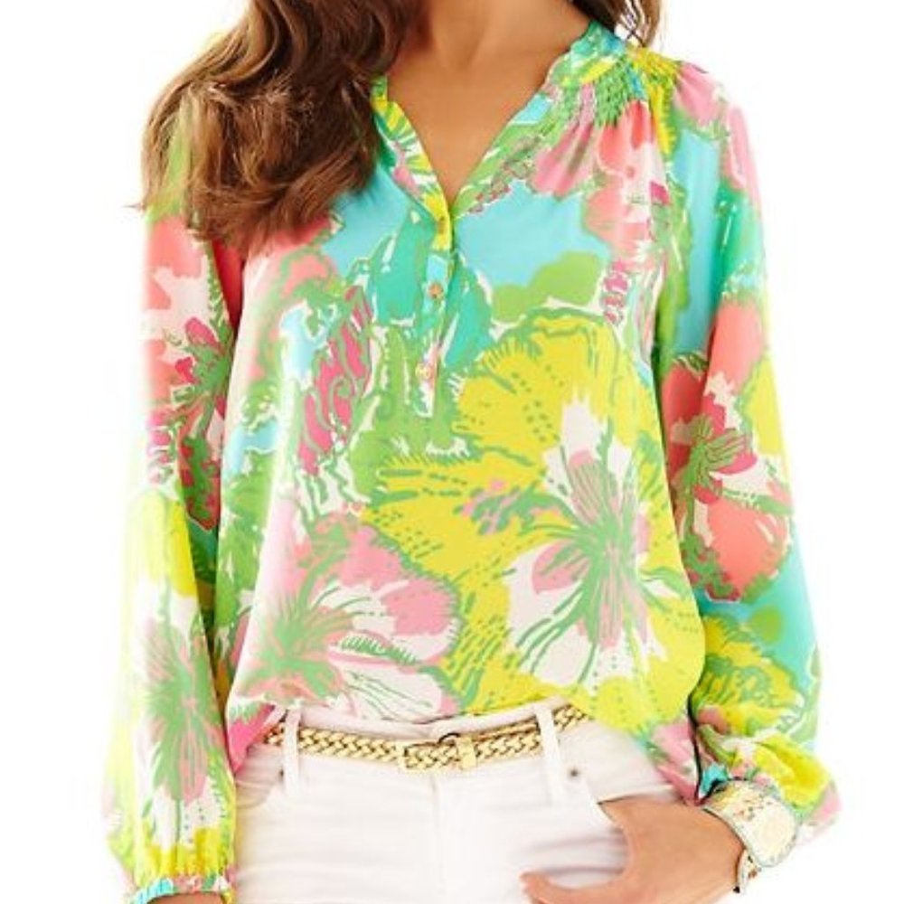 Lilly Pulitzer Elsa Silk Big Flirt Top-Sz XXS